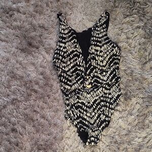 Amoressa Elegant Black and Cream Women's Swim Bodysuit